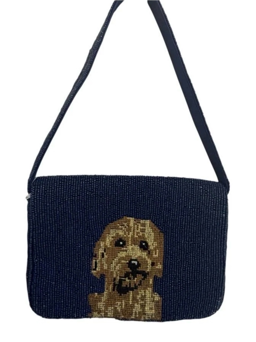 T.J.Maxx Navy Beaded Shoulder Bag with Dog Portrait